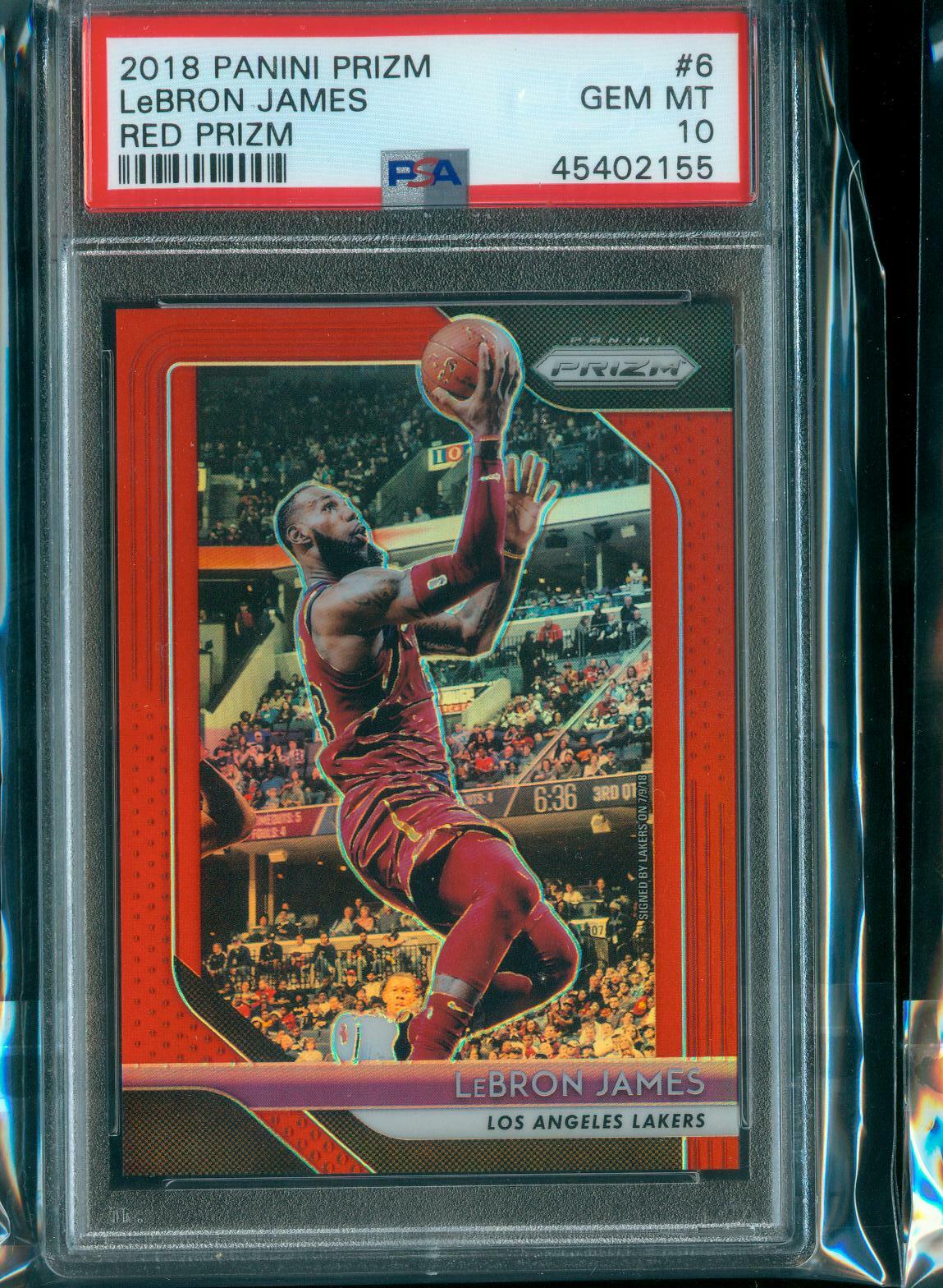 PSA 10 /299 Lebron James 2018-19 Panini 1st Lakers Prizm Red Prizms Base Card #6