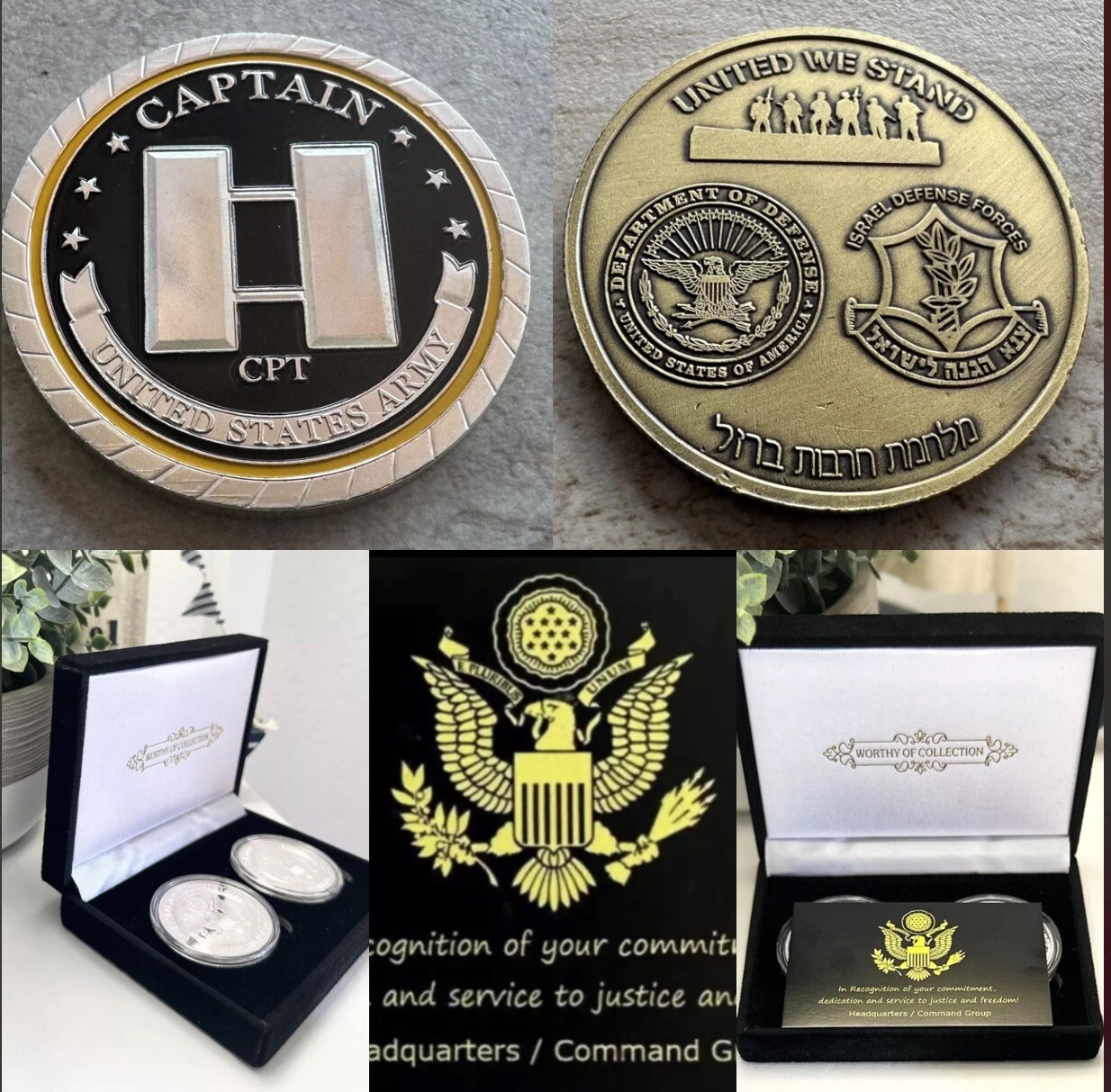 2pcs Army Rank Captain O-3 And IDF US NAVY Joint  Opration CHALLENGE COINS-image