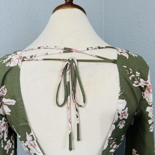 Zara Women Bloggers Fav Khaki Floral Bohemian Linen Blend Cropped Top Sz L - Picture 12 of 14
