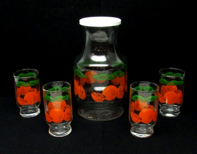 VTG Anchor Hocking 5 Pc Orange Juice Set 54 oz Chiller & 7 oz Juices NOS (PH)