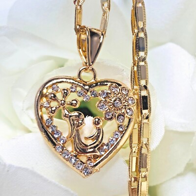 14K Gold Plated Mom Daughter Love Heart Pendant Necklace