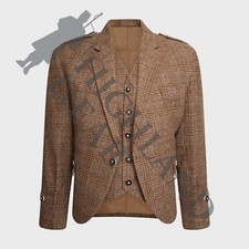 Brown Argyll Jacket Vest-Waistcoat 100 Wool Kilt Jacket- Ex Hire for Wedding