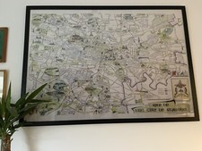 V Large Antique Glasgow Pictorial  Street Map-Supplied Rolled and Ready to Frame