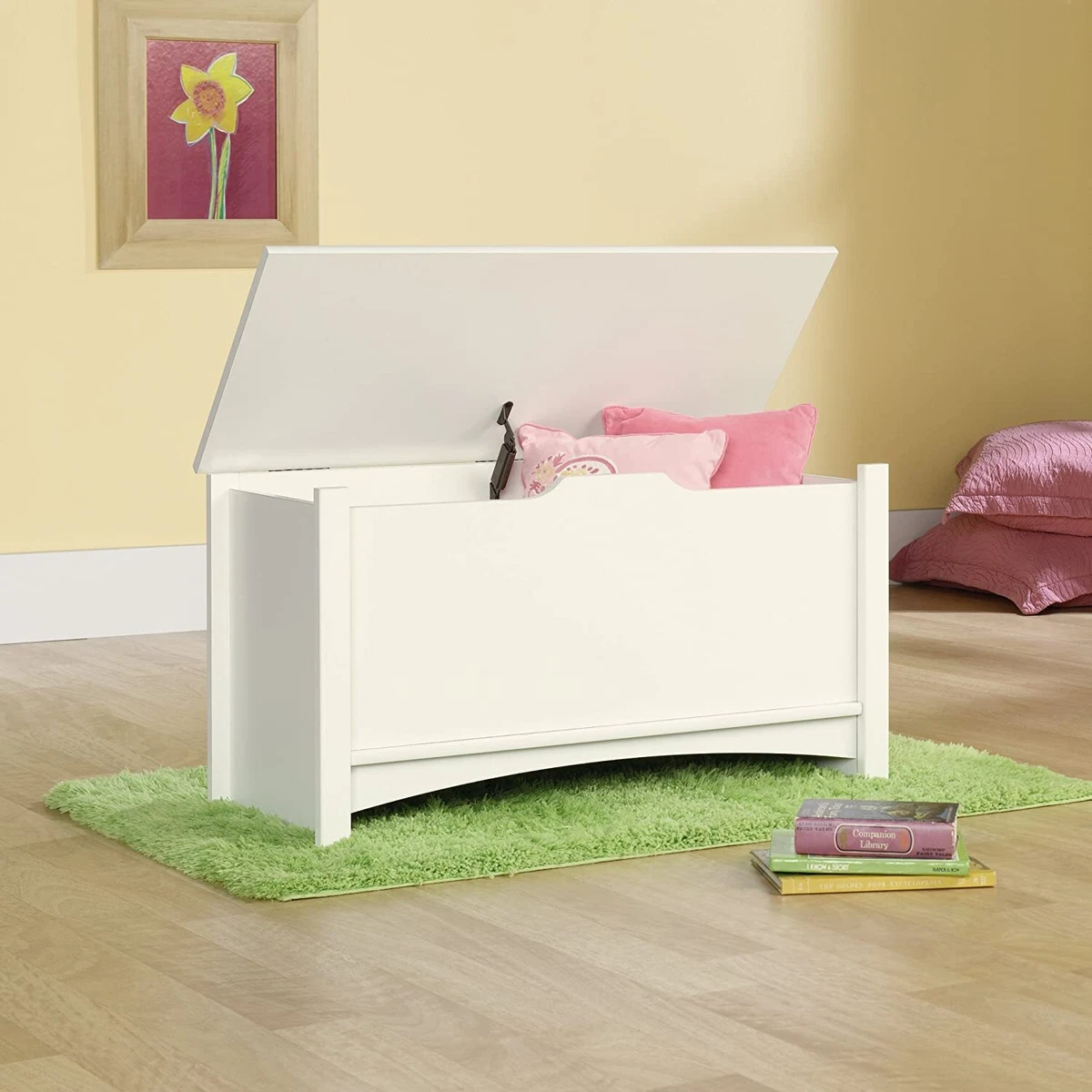 Off White Lg Wooden Storage Chest Trunk Blanket Organizer End Bed