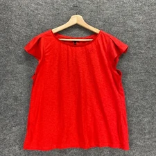 Talbots Top Women PL Petite Red Short Sleeve Crew Neck Blouse Lined Wrap Back