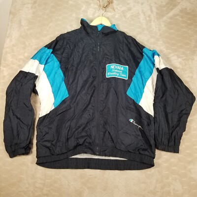 VTG 1990s Champion Patched Nylon Windbreaker Jacket Sz XL Nevada Wrestling