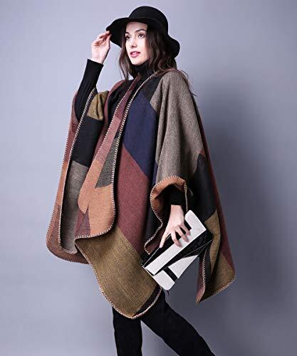 Women's Shawls and Wraps Open Front Poncho Cape Winter Sweater A2-khaki - Picture 5 of 6