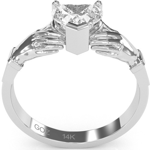Claddagh White Topaz Ring In Solid 14k Gold - Picture 5 of 11