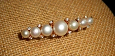 9K Gold Akoya Pearl CZ Stamped JE Vintage High End Brooch
