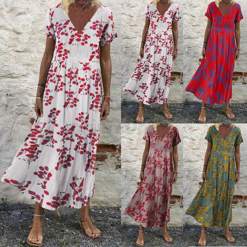 New Womens Bohemia Floral Short Sleeve 