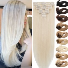 Clip In Extension 100 Real Human Hair Extensions Full Head 8 Pieces Weft Blonde