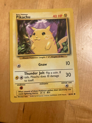 1995 pikachu pokemon card value 58/102 Base Set Shadowless Red Cheeks Error BGS 9.5 – TBC Games Pikachu does 10 damage to self. Pikachu Base Set 58/102 -