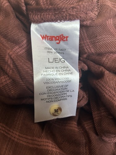 Wrangler Reddish Brown, Plaid Blouse, 3/4 Bracelet Sleeves, Large, 100% Viscose. - Picture 5 of 6