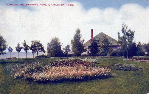 Pavilion & Swimming Pool - Charlevoix, Michigan - posted litho - Picture 2 of 3