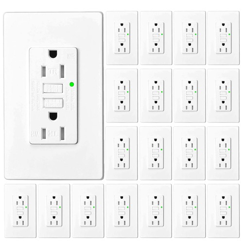 15A Amp GFCI Outlet Ground Fault Circuit Interrupter LED Indicator TR WR 20 Pack