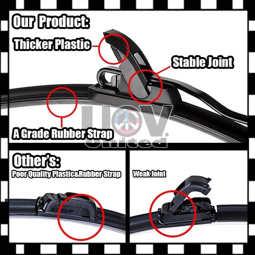 22" + 22" OEM Quality Bracketless Windshield Wiper Blades J-Hook All Season F150 - Picture 2 of 2