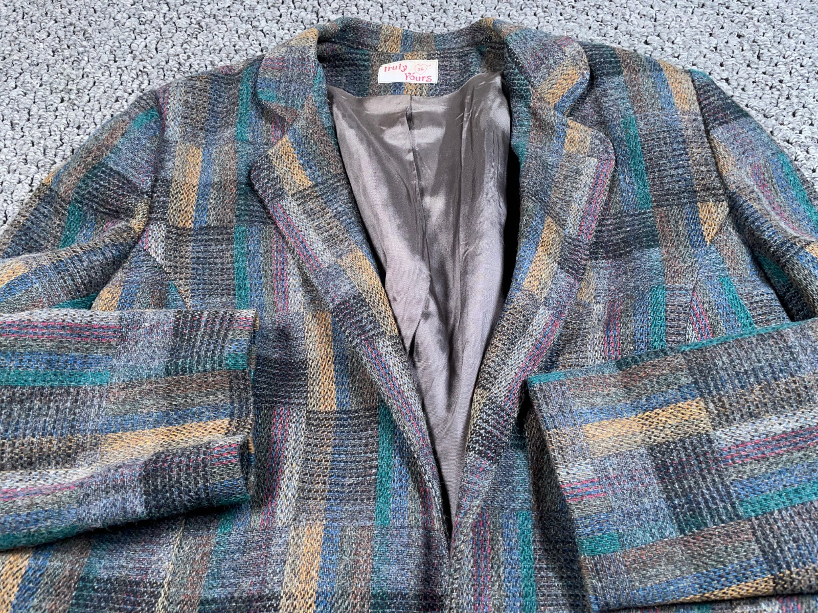 VTG Patchwork Plaid Pattern Wool Blazer Jacket Wo… - image 16