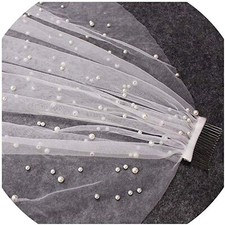 Macria Long Pearl Veil One Layer 3M Bridal Veil Cathedral 3 Meters Ivory Wedd...