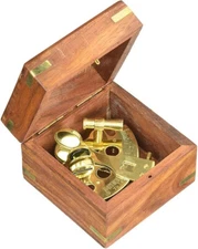 4" Brass Sextant with Wooden Case, Nautical Maritime Desktop Decor gift item