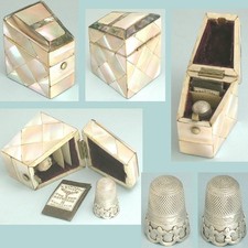 Antique English Mother of Pearl & Abalone Thimble & Needle Case * Circa 1860