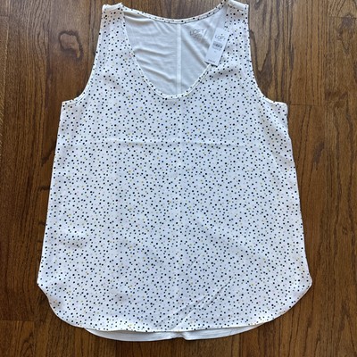 LOFT Outlet NWT Ivory Dress Tank Top Polka Dot Sz Medium Black, Gray, Pink Dots
