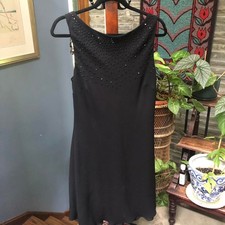 Vintage 90s S.L. Fashions Little Black Dress Beaded High Neck Size 12 Cocktail