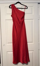 Zara Red Asymmetrical One Shoulder Satin Gown Maxi Dress Formal Cutout Holiday