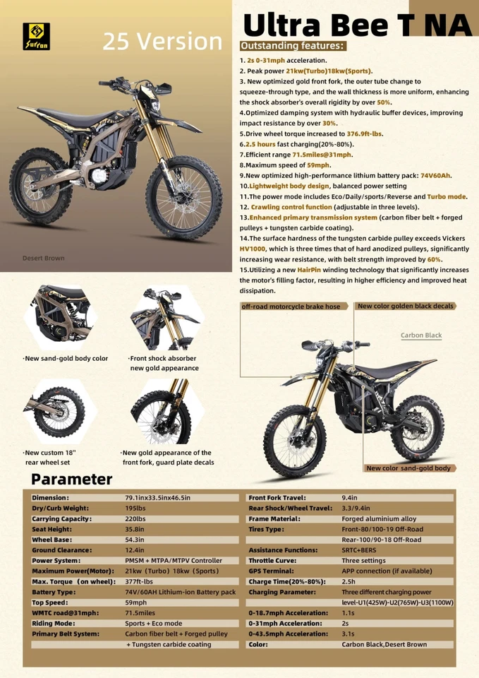 SurRon Ultra Bee 2025 | NEGRO | NUEVO | ENVÍO RÁPIDO DESDE CALIFORNIA Foto 2 de 4