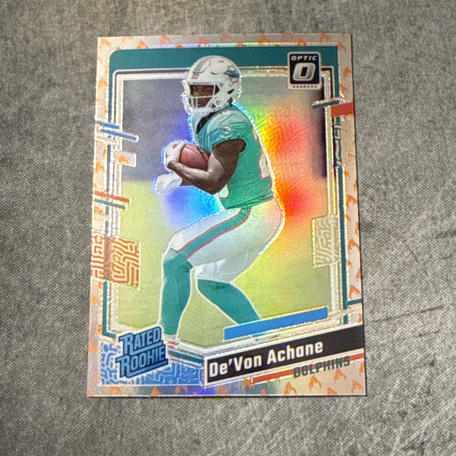 Devon De'Von Achane 2023 Panini Donruss Optic Fire Emoji Prizm Rookie #269 SP