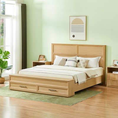 Modern Platform Bed Frame King Size Bed With Headboard Storage Bench 4-Drawer