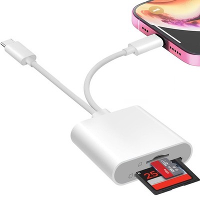 Denlane SD Card Reader for iPhone iPad, USB C & Lightning Dual 2 Slot, White 