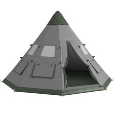 Grey 6-7 Person Large Family Party Camping Tent W/ Carry Bag Outsunny