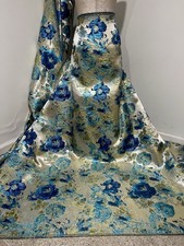 Blue Ivory Gold Floral Metallic Brocade Fabric 58 Width Sold By The Yard