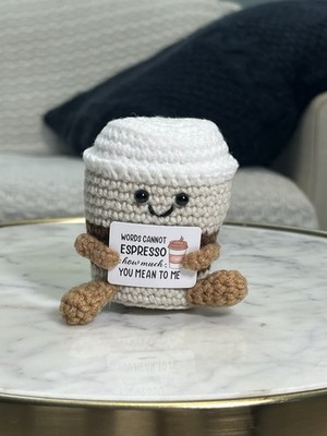 Espresso Crochet Emotional Support Coffee Mug Toy Handmade Gift Desktop Decor