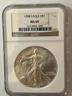 Beautiful 1998 Silver American Eagle, NGC MS 69