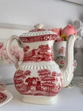 Copeland Spode Red Transferware Teapot Coffee Pot England