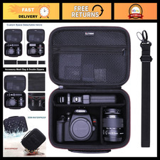 DSLR Camera Case for Canon EOS Rebel T7/R6/R5/RP with 4 Dividers  Strap, Black