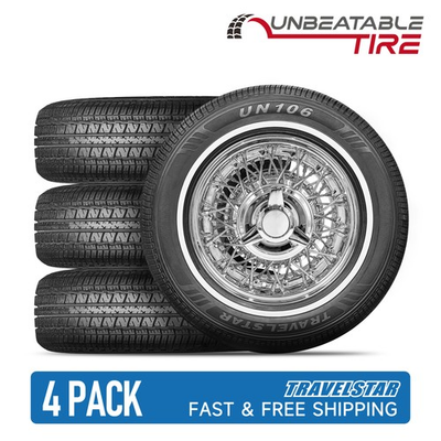 #ad #ad Set of 4 Travelstar UN106 155 80R13 79T 14mm White Wall A S Passenger Car Tire $201.73