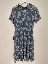 Women's Lulus Blue Floral Print Size S Tiered Skirt Short Sleeve Midi Dress
