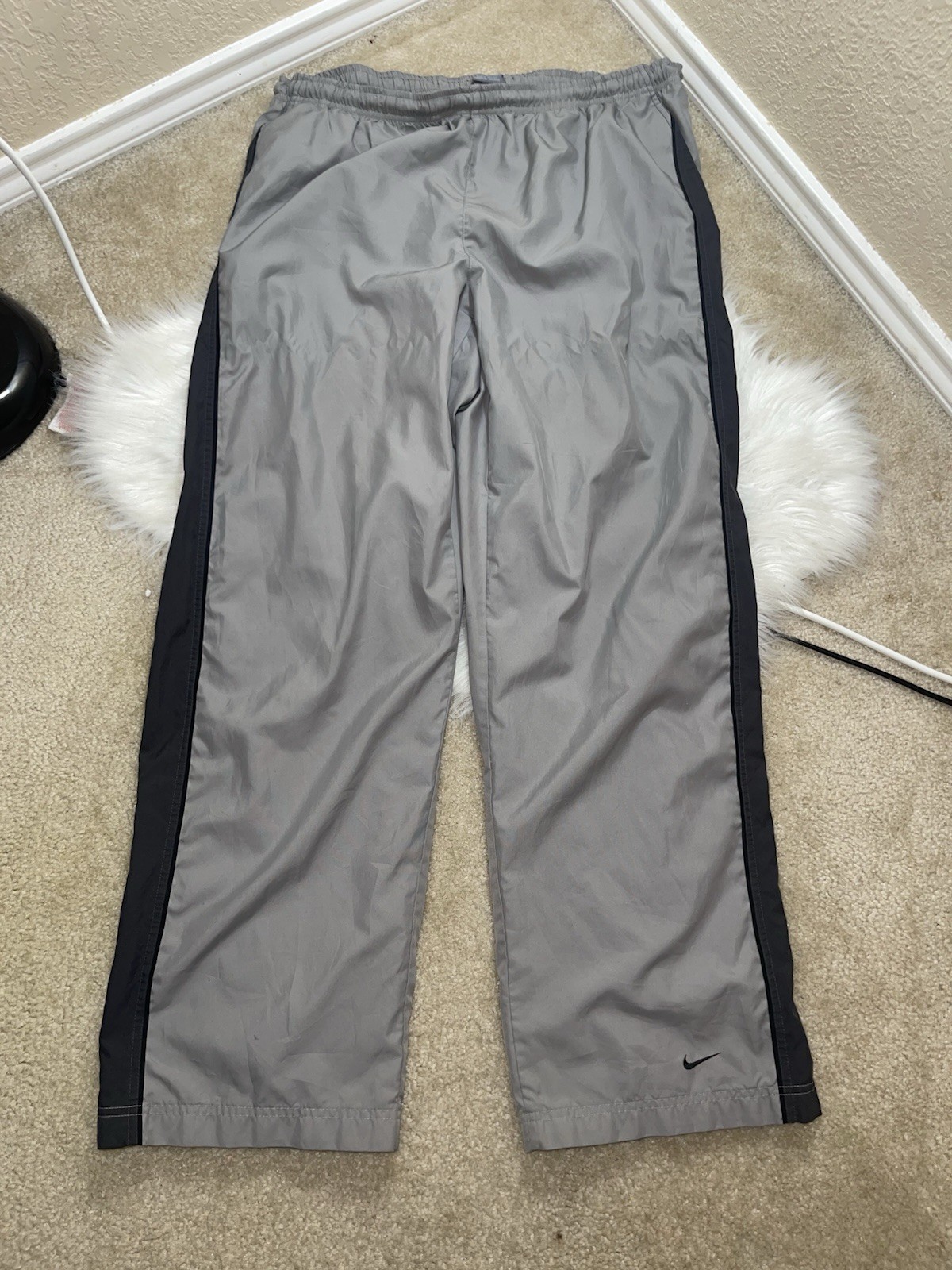 Vintage Nike Track Pants Mens 2XL Gray Side Stripe Wide Leg Baggy Y2K 2000s