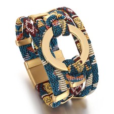 Vintage Hollow Round Weave Leather Bracelet for Women Men Ethnic Pattern