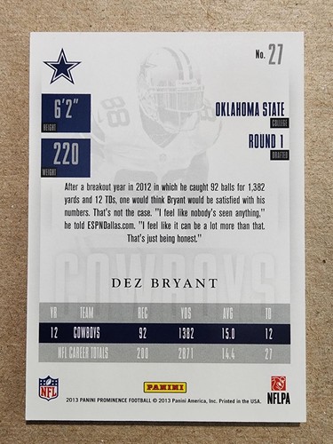 2013 Panini Prominence - Dez Bryant #27 (61/99) - Picture 3 of 3