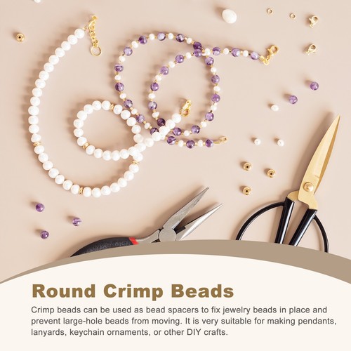 200Pcs Round Crimp Beads, 4mm Metal Spacer Loose Beads, Gold - Picture 5 of 6