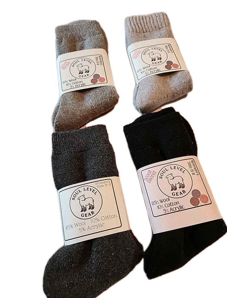 4 pares de calcetines SOUL LEVEL mezcla de lana de cordero para mujer crew tobillo gris negro rosa Foto 2 de 4