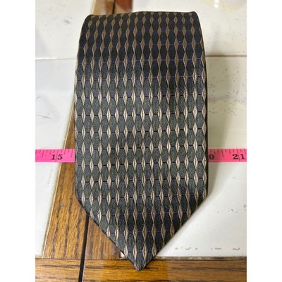 ZIGGURAT Mens Silk Geometric Pattern Necktie Brown Gold Blue