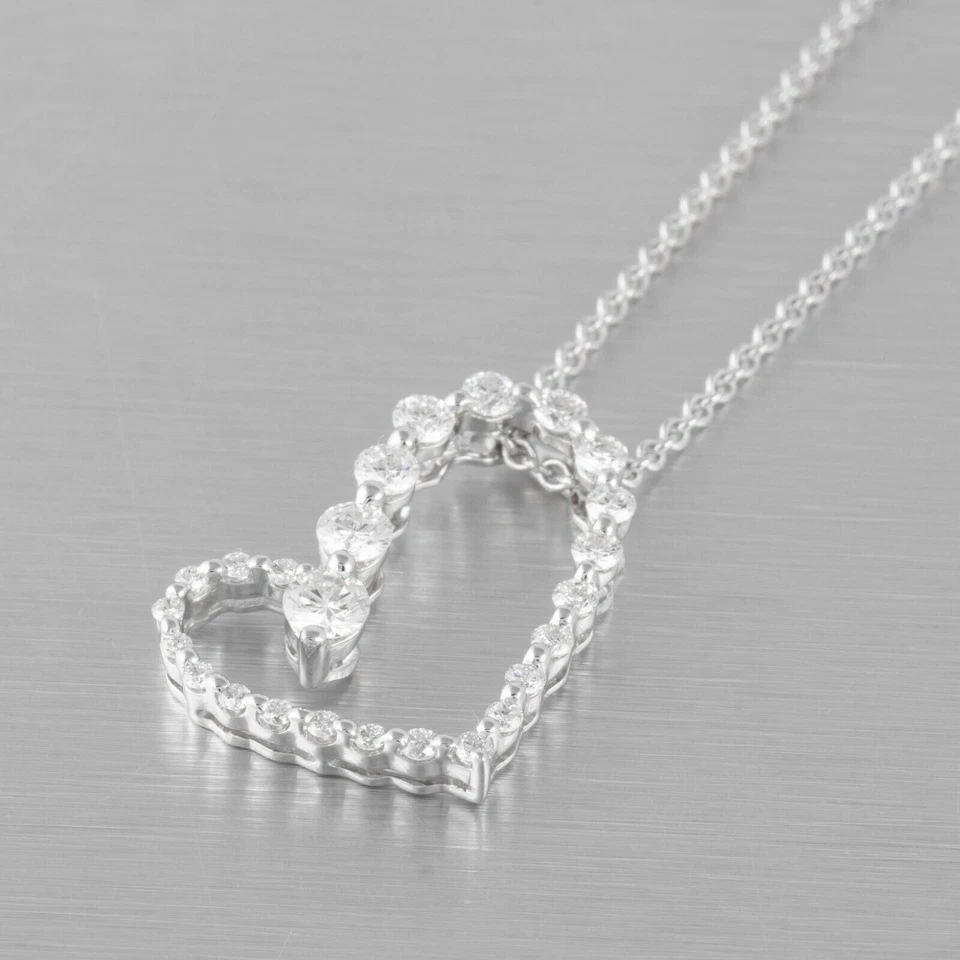 Collar corazón graduado asimétrico diamante oro blanco 18k Movado 0,60 ctw 16" Foto 4 de 4