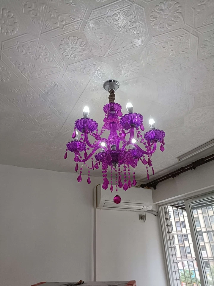 Purple Crystal Chandelier – Modern Candle Style Ceiling Light, 6-12 Heads - Image 2 of 4
