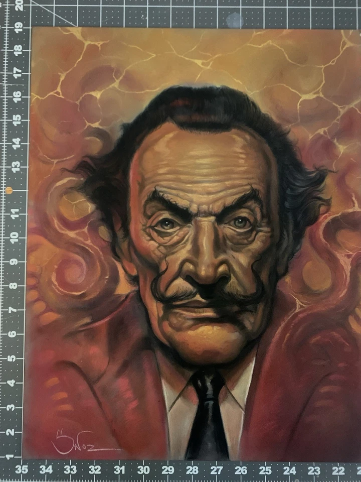 Salvador Dalí Surrealista Original Pastel Retrato 19x15 pulgadas Sobre Tablero Pastel Por Snoz Foto 2 de 4