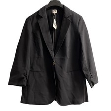 Anne Klein Blazer Womens L Black Mid Length One Button Jacket Capsule Office