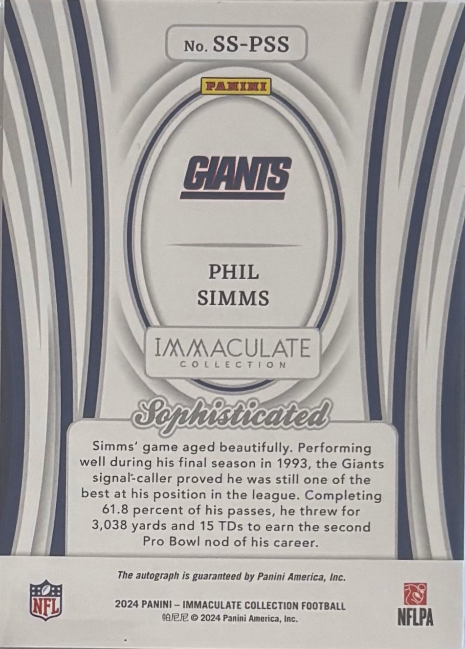 2024 Immaculate Collection PHIL SIMMS Gold Foil ON CARD AUTO Giants 21/49 MINT view 2